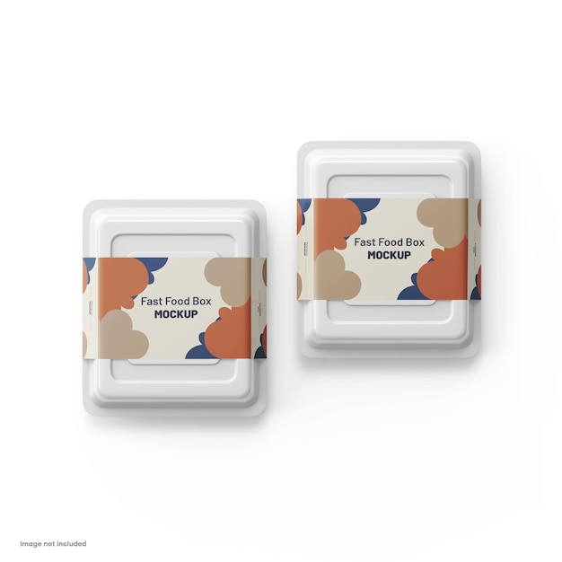 Lunchbox of fastfooddoos met papieren kartonnen label psd mockup