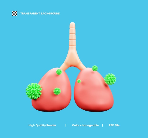 PSD illustrazione dell'icona 3d dei polmoni
