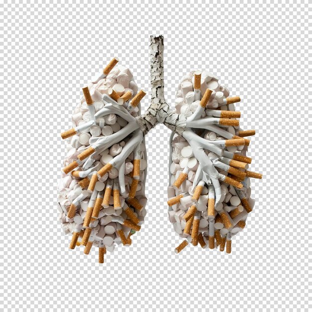 PSD lungs of cigarette isolated on transparent background