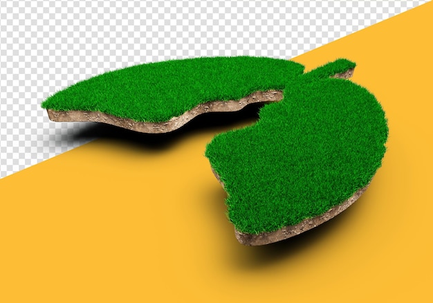 PSD lungs shape made of green grass and rock ground texture cross section with 3d illustration