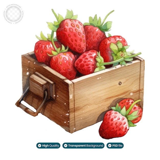PSD 딸기 상자의 아름다운 보석 수채화 그림