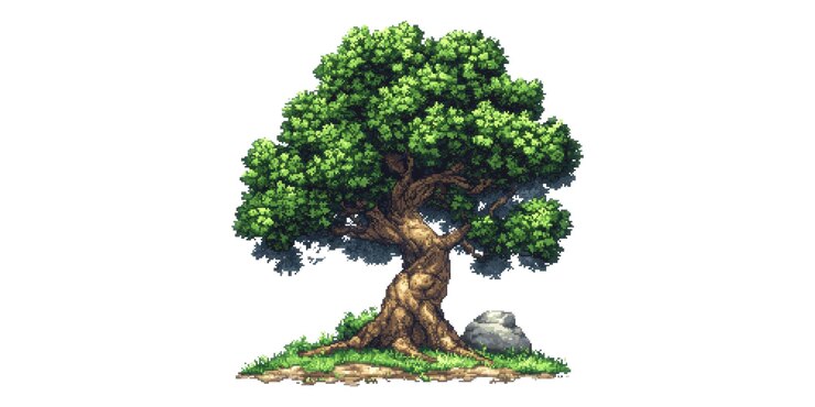 PSD lush green tree with thick trunk isolated on transparent background