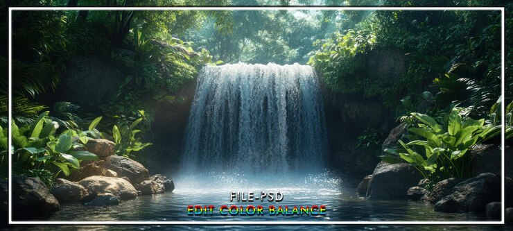 PSD lush jungle waterfall serenity