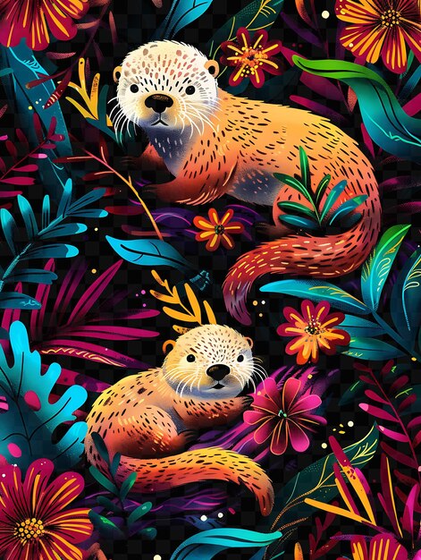 Lush kelp forest with playful sea otters and with iridescent psd world ocean sea day scene animal