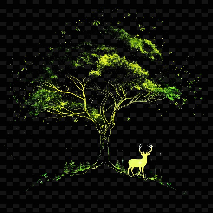 PSD lush neon temperate deciduous forests inside a silhouette tr illustration nature landscape designs