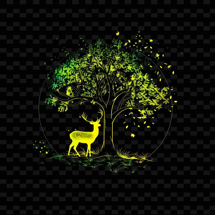PSD lush neon temperate deciduous forests inside a silhouette tr illustration nature landscape designs