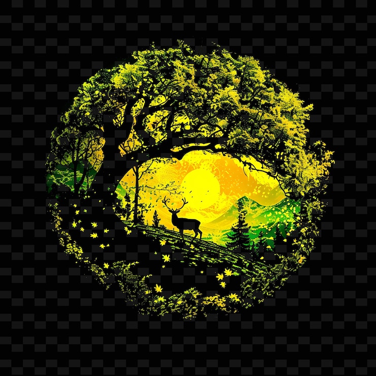 PSD lush neon temperate deciduous forests inside a silhouette tr illustration nature landscape designs