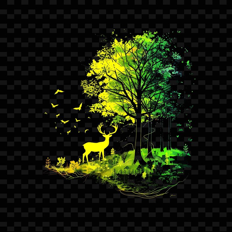 PSD lush neon temperate deciduous forests inside a silhouette tr illustration nature landscape designs