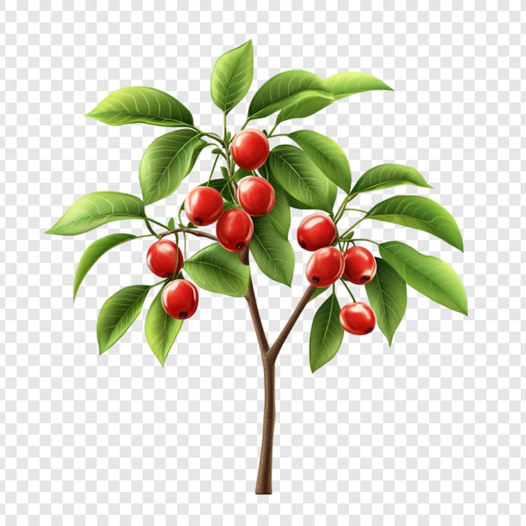PSD lush red berries on a green branch a vibrant illustration of a small fruiting plant
