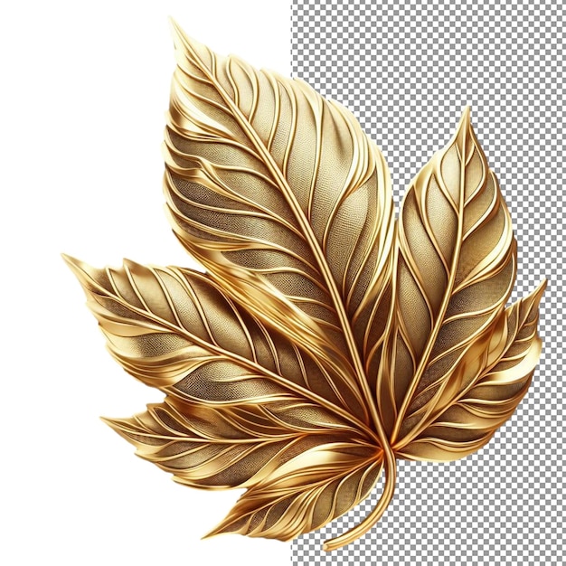 PSD lustrous leaf isolated gold foil on a png background