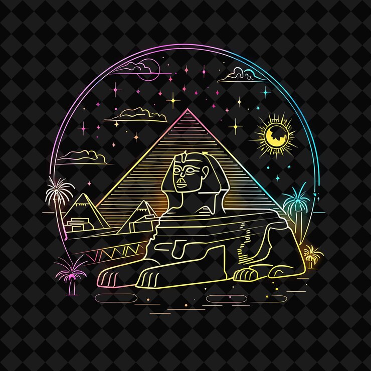 PSD lustrous neon cairo monuments in a silhouette pentagon lands png y2k monoline cityscape collage art