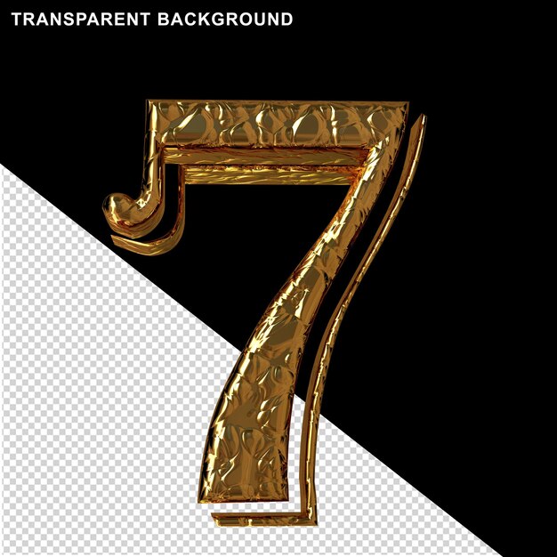 PSD luted gold digits front view 3d number 7