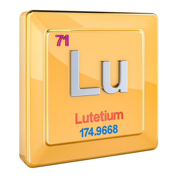 lutetium lu chemical element sign with number 71 in periodic table 3d rendering isolated on transparent background