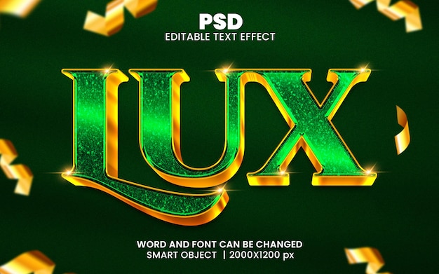 Lux gouden 3d bewerkbare photoshop teksteffectstijl met achtergrond