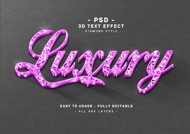 Luxe 3d paars diamanten teksteffect of logo mockup