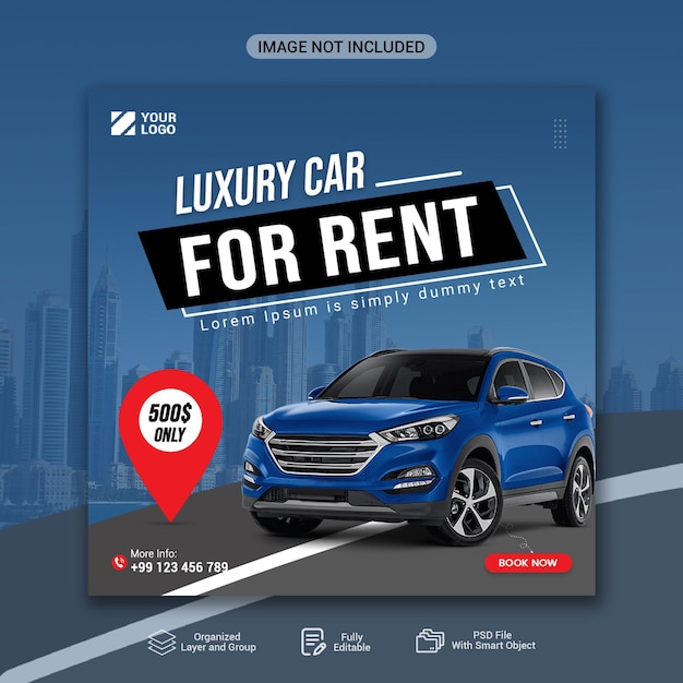 Luxe autoverhuur social media post ontwerpsjabloon