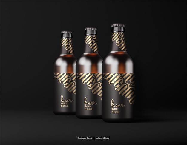 Luxe bierfles mockup donkere scène