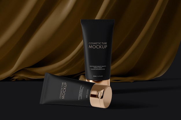 Luxe donkere crème tube met gouden deksels mockup