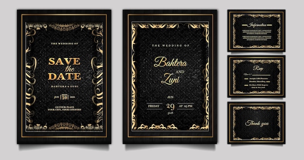 PSD luxe elegante bruiloft uitnodiging ontwerpset