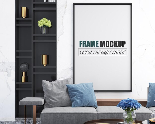 Luxe en modern frame mockup voor de woonkamer