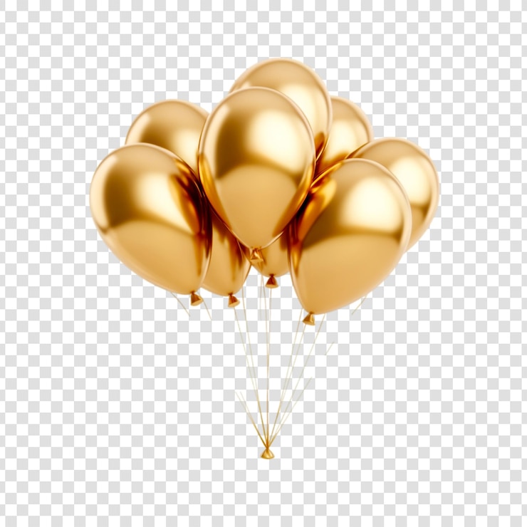 PSD luxe gouden ballonnen cluster voor het vieren op een doorzichtige achtergrond