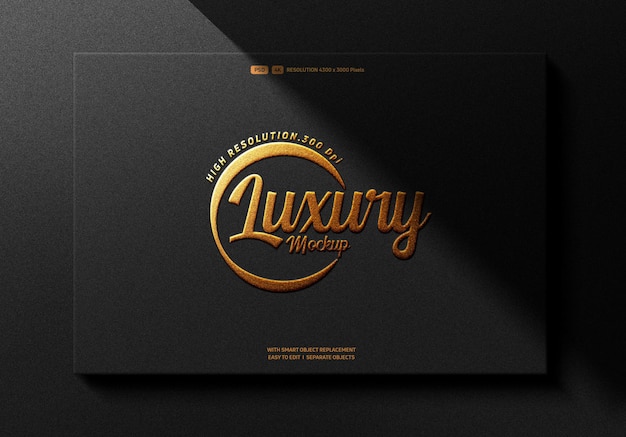 PSD luxe gouden logo mockup op papier zwart