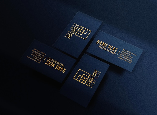 Luxe gouden reliëf logo mockup blauw visitekaartje