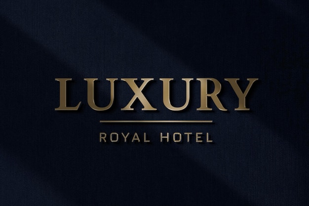 Luxe hotel logo sjabloon psd in goudfolie teksteffect