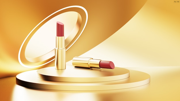 PSD luxe lippenstift op gouden podium podium.