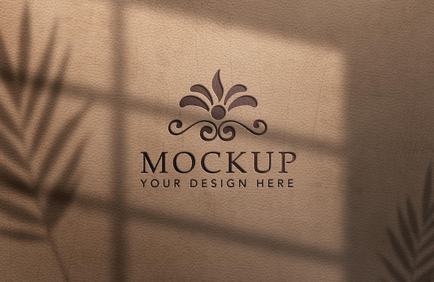 luxe Logo mockup op leer bruine achtergrond met schaduwen