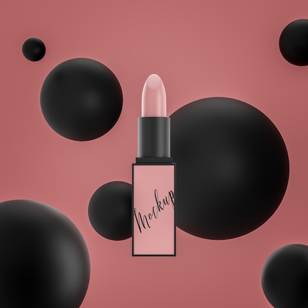 PSD luxe logo mockup op roze lippenstift