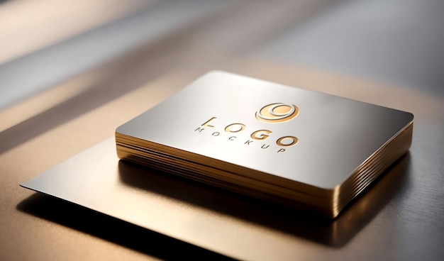 Luxe visitekaartjes zilveren metalen gouden ingebrande logo mockup