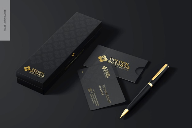 Luxe visitekaartjeshouders mockup met pen