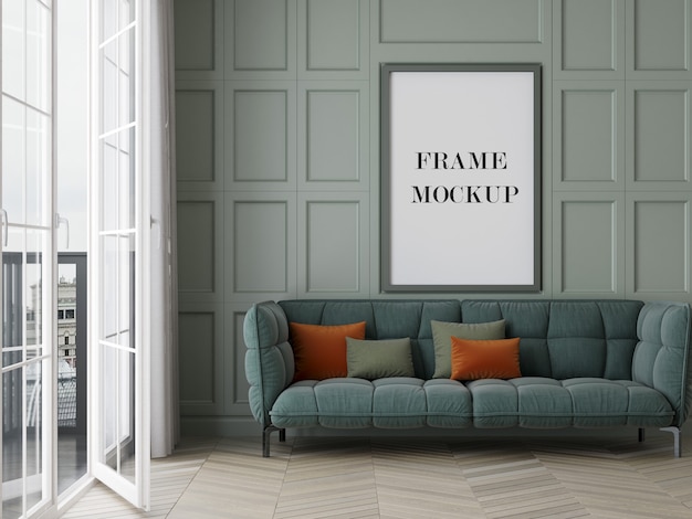 Luxe woonkamer frame mockup met meubels