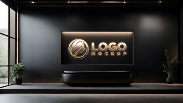 PSD luxe zilveren metaal licht neon logo mockup