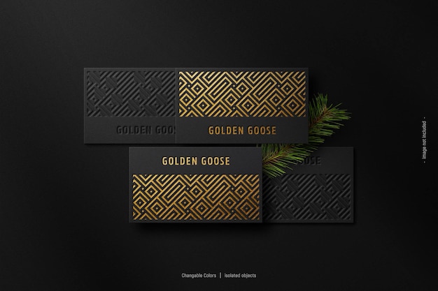 PSD luxe zwarte visitekaartjes mockup met gouden boekdruk effect