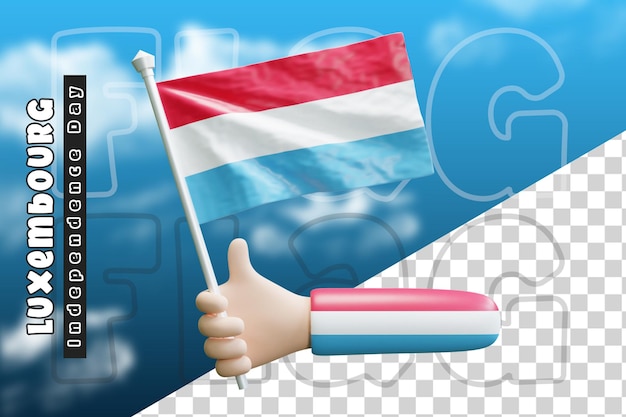 PSD luxembourg waving flag on holding hand or luxembourg flag on holding hand