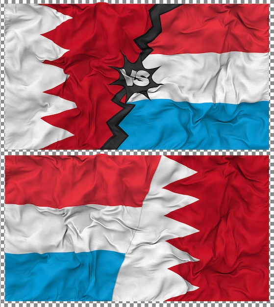 Luxemburg versus Bahrein Halve gecombineerde vlag Cloth Bump Texture 3D Rendering