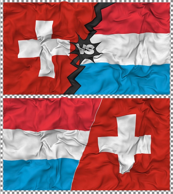 Luxemburg versus Zwitserland Half gecombineerde vlag Cloth Bump Texture 3D Rendering