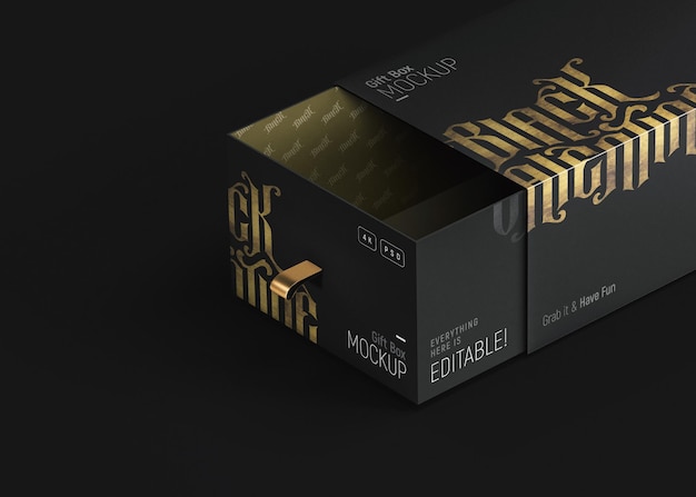 Luxurious black and golden gift box mockup