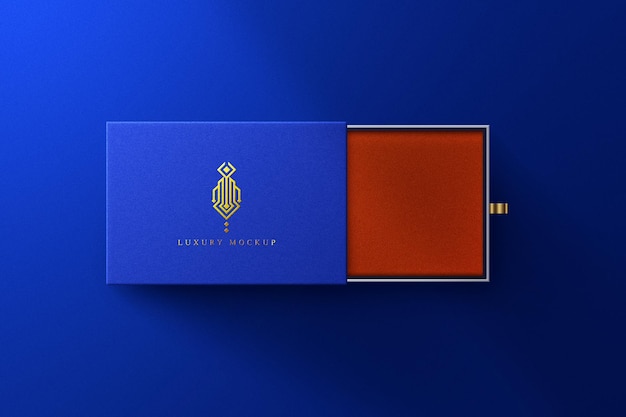 PSD 고급스러운 파란색과 황금색 선물 상자 모형