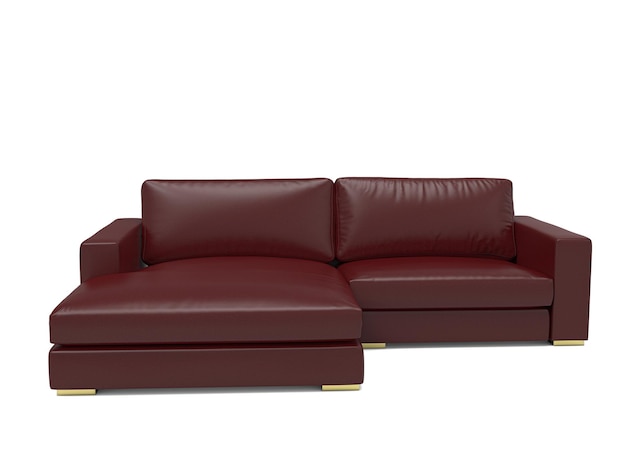 PSD luxurious classic and modernred leather sofa on a white background furniture series