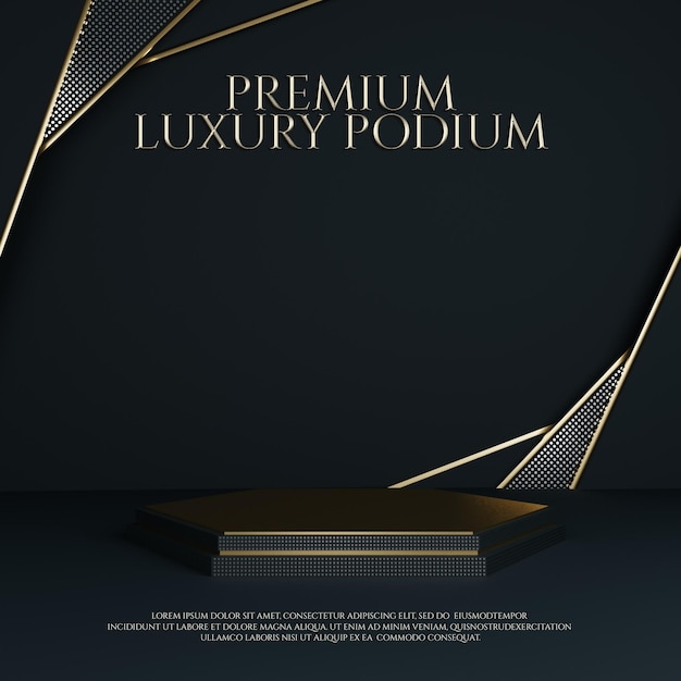 Esposizione del prodotto del podio con ornamento geometrico di lusso in oro