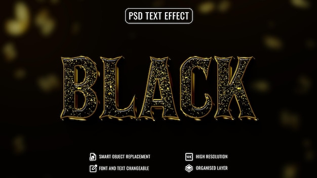 Роскошный глянцевый черный текстовый эффект psd шаблон