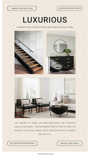 luxurious interior modern furniture minimalist instagram stories template psd design