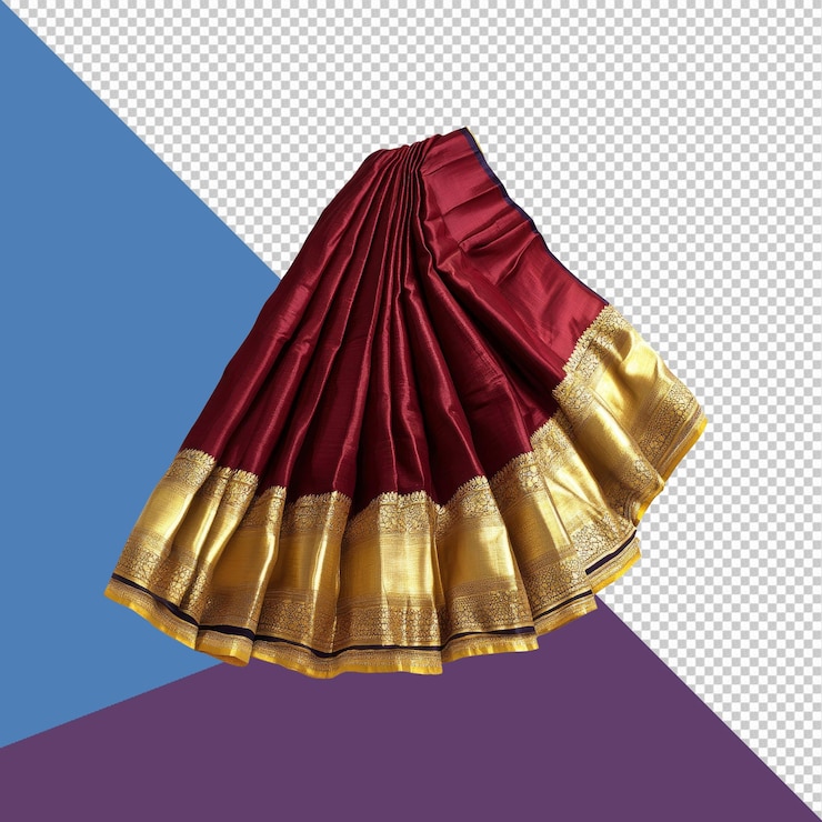 PSD luxurious maroon silk saree with golden zari border indian traditional clothing