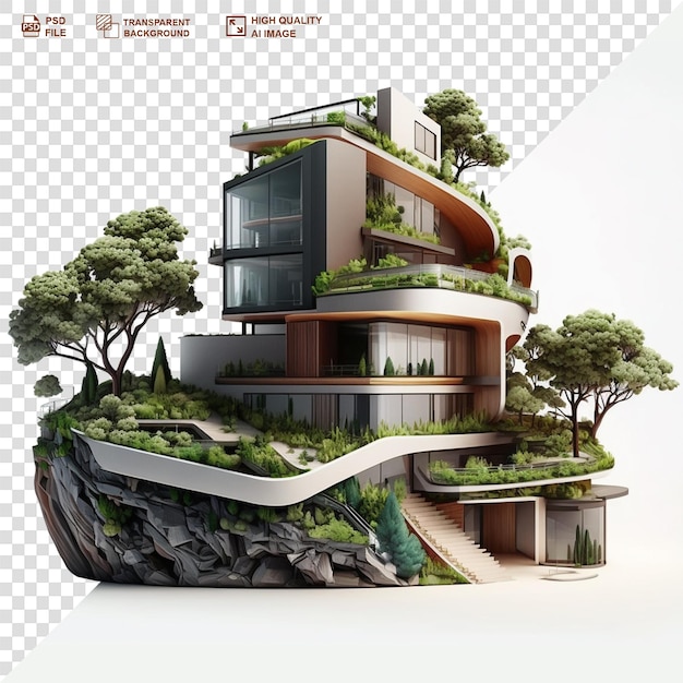 PSD luxurious modern house isolated on transparent background generative ai