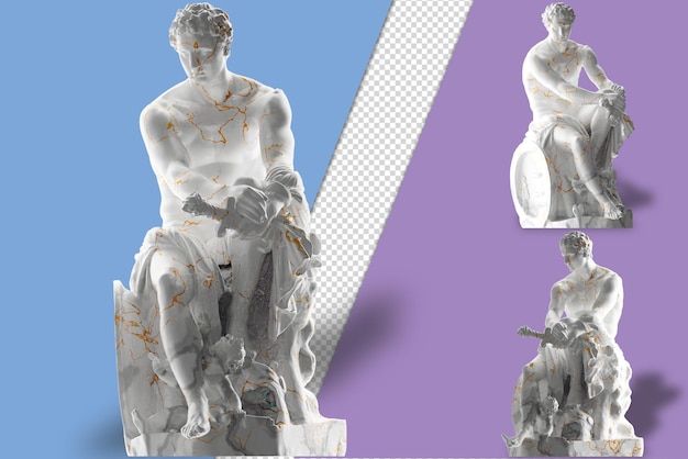 PSD luxurious white marble and gold statue of ludovisi ares perfect for fashion apparel promotion