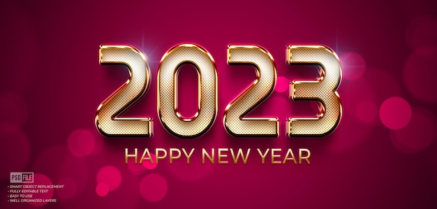 Luxury 2023 happy new year with editable 3D golden style text effect