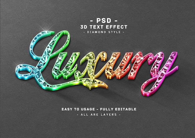 Luxury 3d colors diamond text effect or logo mockup